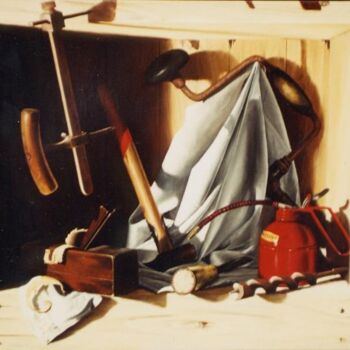 Pintura titulada "L'ébéniste" por Michel Millet, Obra de arte original, Oleo Montado en Bastidor de camilla de madera
