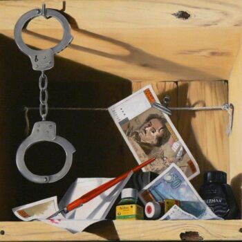 Pintura titulada "Le faussaire" por Michel Millet, Obra de arte original, Oleo Montado en Bastidor de camilla de madera