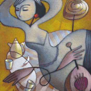 Peinture intitulée "salon jaune" par Michel Moreau (MORO), Œuvre d'art originale, Acrylique