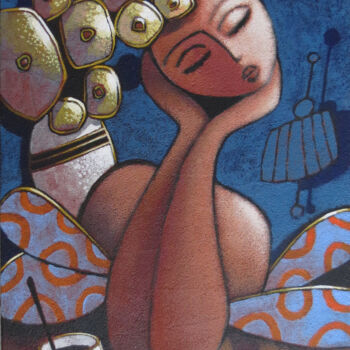 Картина под названием "café fleurs" - Michel Moreau (MORO), Подлинное произведение искусства, Акрил