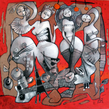 Malerei mit dem Titel "paris-dames-des-bok…" von Michel Moreau (MORO), Original-Kunstwerk, Acryl