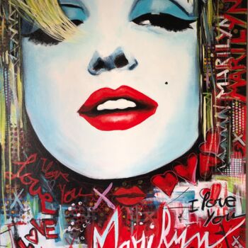 Ζωγραφική με τίτλο "MARILYN MONROE LOVE" από Michel Pawlak, Αυθεντικά έργα τέχνης, Ακρυλικό Τοποθετήθηκε στο Ξύλινο φορείο σ…
