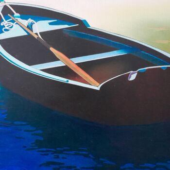 Peinture intitulée "barque à la godille…" par Michel Pezeril, Œuvre d'art originale, Huile Monté sur Châssis en bois