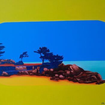 Schilderij getiteld "Ile Calot , Bretagne" door Michel Pezeril, Origineel Kunstwerk, Olie Gemonteerd op Frame voor houten br…