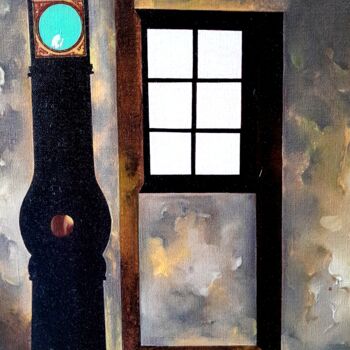 Картина под названием "Horloge hors du tem…" - Michel Pezeril, Подлинное произведение искусства, Масло Установлен на Деревян…