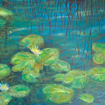 Painting titled "Nénuphar 3" by Michel Poujol, Original Artwork, Oil