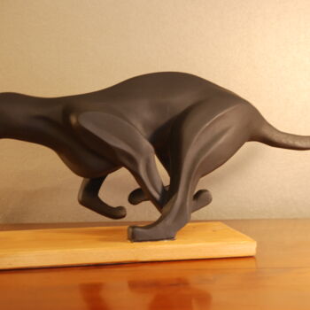 Sculpture titled "Panthere noire "La…" by Michel Rieb, Original Artwork, Terra cotta
