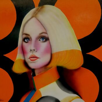 Malerei mit dem Titel "Popgirl2" von Michel Ruelle (Aéro), Original-Kunstwerk, Acryl Auf Keilrahmen aus Holz montiert