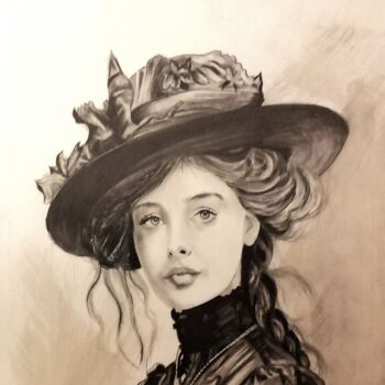 Drawing titled "Beauté" by Michel Ruelle (Aéro), Original Artwork, Charcoal