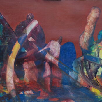 Painting titled "chaos et sucre d'or…" by Michel Schreyer, Original Artwork, Oil Mounted on Wood Stretcher frame