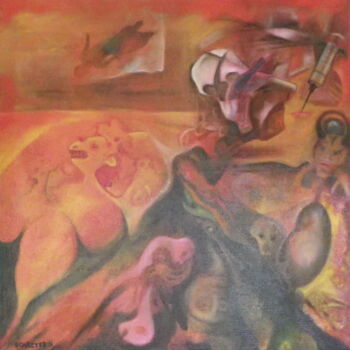 Pintura titulada "Mauvais rêve" por Michel Schreyer, Obra de arte original, Oleo Montado en Bastidor de camilla de madera