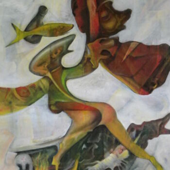 Painting titled "La Supercherie" by Michel Schreyer, Original Artwork, Oil Mounted on Wood Stretcher frame