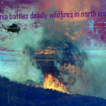 「California battles…」というタイトルの製版 Michel Tabanouによって, オリジナルのアートワーク, デジタルプリント
