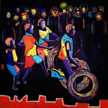 Painting titled "Jeux d'enfance" by Michel Taiwo, Original Artwork, Acrylic