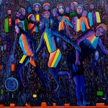 Painting titled "Sous la pluie" by Michel Taiwo, Original Artwork, Acrylic