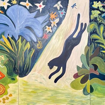 Malarstwo zatytułowany „Triptych of a Jungle” autorstwa Michel Testard, Oryginalna praca, Akryl Zamontowany na Panel drewnia…