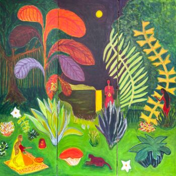 Ζωγραφική με τίτλο "Indian Jungle Screen" από Michel Testard, Αυθεντικά έργα τέχνης, Ακρυλικό