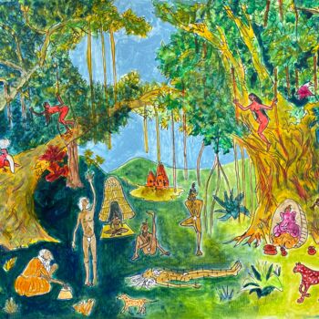 Ζωγραφική με τίτλο "Yogi gurukul ( scho…" από Michel Testard, Αυθεντικά έργα τέχνης, Ακρυλικό