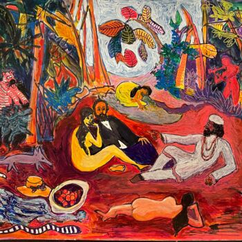 "Picnic in the jungl…" başlıklı Tablo Michel Testard tarafından, Orijinal sanat, Akrilik Ahşap panel üzerine monte edilmiş