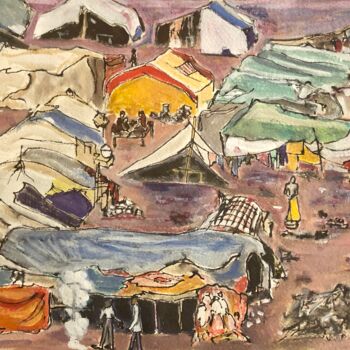 Pintura titulada "Alwar Slum" por Michel Testard, Obra de arte original, Acrílico Montado en Panel de madera