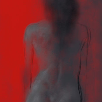 Digitale Kunst mit dem Titel "nude in red 0015-01" von Michel Thiery (By Daesyl arts), Original-Kunstwerk, Digitale Malerei