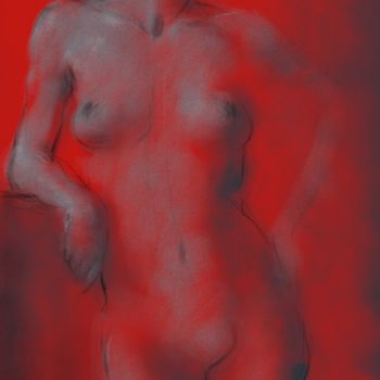 Digital Arts titled "nude in red 0017-03" by Michel Thiery (By Daesyl arts), Original Artwork, Digital Painting