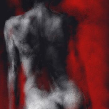 Digital Arts με τίτλο "nude in red 0018-4" από Michel Thiery (By Daesyl arts), Αυθεντικά έργα τέχνης, Ψηφιακή ζωγραφική