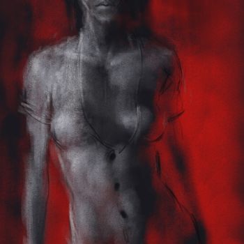 Digital Arts titled "nude in red 0021-lo…" by Michel Thiery (By Daesyl arts), Original Artwork, Digital Painting