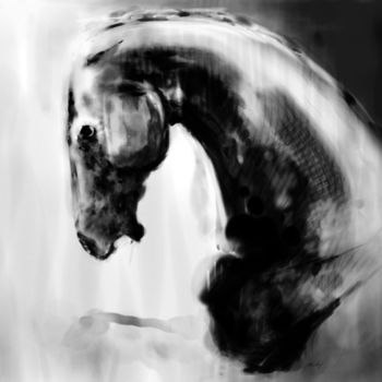 Digital Arts titled "Horse 20 - Head" by Michel Thiery (By Daesyl arts), Original Artwork, Digital Painting