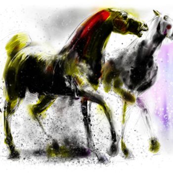 Цифровое искусство под названием "Horse 25 (2 horses)" - Michel Thiery (By Daesyl arts), Подлинное произведение искусства, Ц…