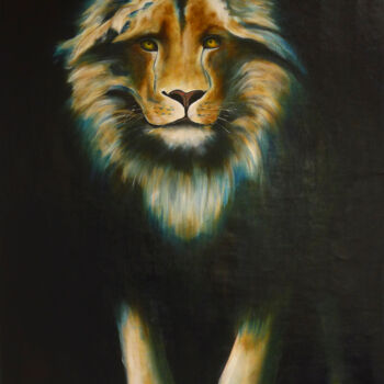 Painting titled "lion panthera leo" by Michel Thomas, Original Artwork, Oil