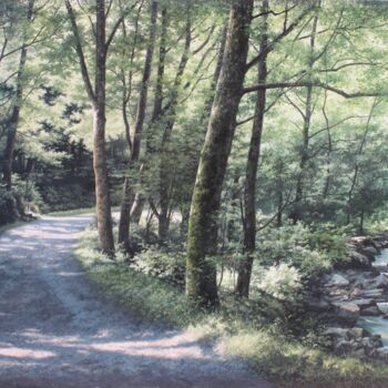 Peinture intitulée "Chemin au bord de l…" par Michel Trapezaroff, Œuvre d'art originale, Huile