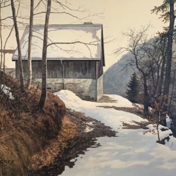 Malerei mit dem Titel "Paysage de neige à…" von Michel Trapezaroff, Original-Kunstwerk, Öl