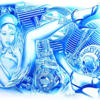 Картина под названием "moto-harley-mine-bl…" - Michel Zappy, Подлинное произведение искусства, Акрил