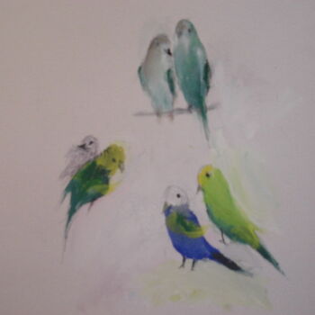 Painting titled "Birds" by Michela Curtis, Original Artwork, Oil