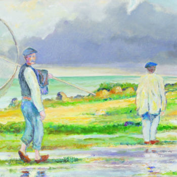 Painting titled "Retour de pêche à L…" by Michel Adam, Original Artwork, Oil