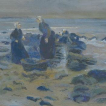 Schilderij getiteld "Les pêcheuses de sa…" door Michel Adam, Origineel Kunstwerk