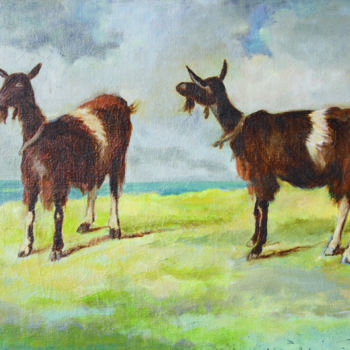 Painting titled "Les chèvres" by Michel Adam, Original Artwork, Oil