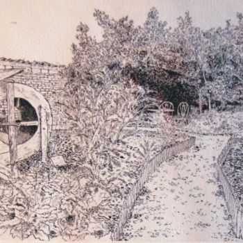 Dessin intitulée "Jardin 2 Gourvillet…" par Michel Adam, Œuvre d'art originale, Encre