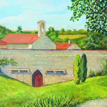 Malerei mit dem Titel "Abbaye de Fontdouce" von Michel Adam, Original-Kunstwerk, Öl