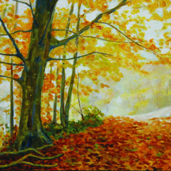 Peinture intitulée "Chemin d'automne" par Michel Adam, Œuvre d'art originale, Acrylique