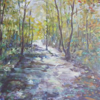Pittura intitolato "Chemin en forêt" da Michel Adam, Opera d'arte originale, Acrilico