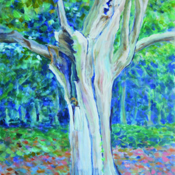 Painting titled "L'arbre" by Michel Adam, Original Artwork, Oil