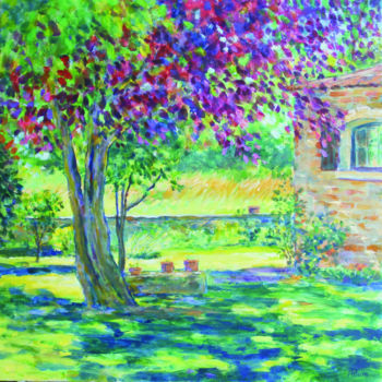 Painting titled "Jardin à Migron" by Michel Adam, Original Artwork, Acrylic