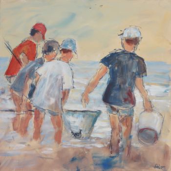 Pintura titulada "La pêche à pied" por Michel Adam, Obra de arte original, Acrílico