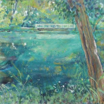 Painting titled "L'eau et le pont" by Michel Adam, Original Artwork, Acrylic