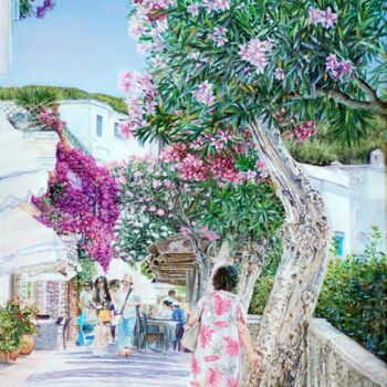 Painting titled "Vie di Capri" by Michelangelo Rossi, Original Artwork, Oil Mounted on Wood Stretcher frame