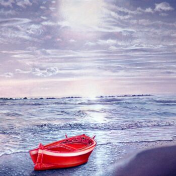 Painting titled "The Red Boat" by Michelangelo Rossi, Original Artwork, Oil