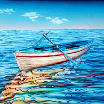Painting titled "Barca Solitaria" by Michelangelo Rossi, Original Artwork, Oil