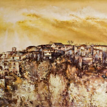 Painting titled "Paesaggio Autunnale" by Michelangelo Rossi, Original Artwork, Oil Mounted on Wood Stretcher frame